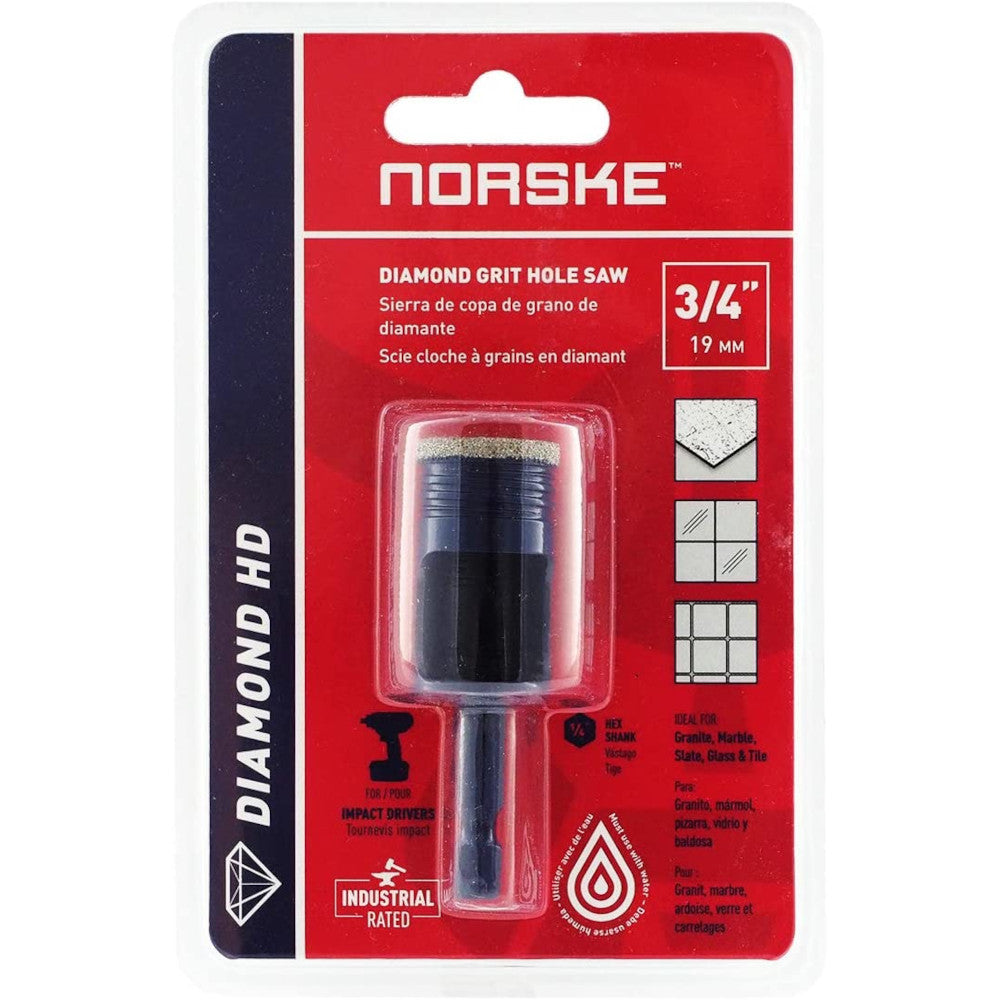 Norske - DIAMOND HD HOLE SAW for Tile, Stone, Glass, Brick, Block and Cement Backer Board - Various Sizes