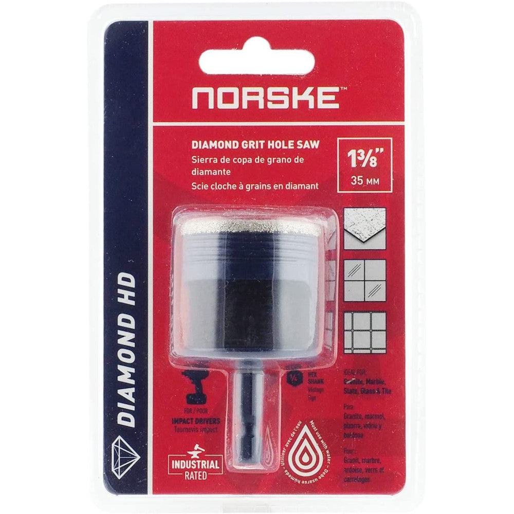 Norske - DIAMOND HD HOLE SAW for Tile, Stone, Glass, Brick, Block and Cement Backer Board - Various Sizes
