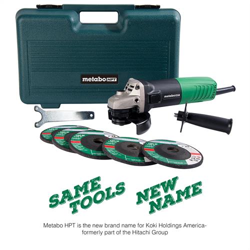 Metabo HPT - 4-1/2 Inch 6.2 Amp Slide Switch Angle Grinder Kit w/ 5 Abrasive Wheels - Model: G12SR4