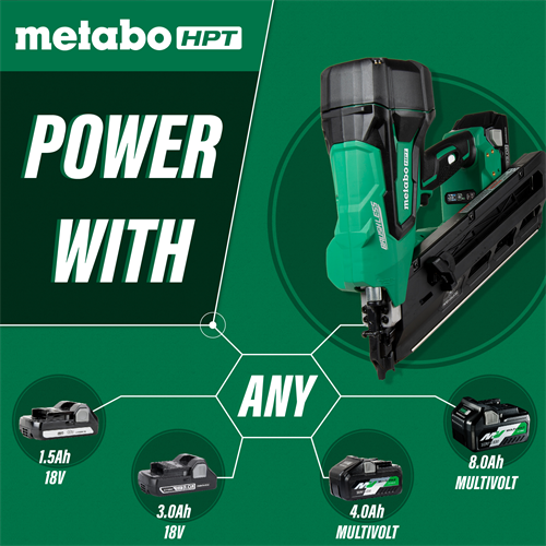 Metabo HPT - 18V 3-1/2 Inch 30° Paper Strip Framing Nailer with FREE Extra Battery - Model: NR1890DCS