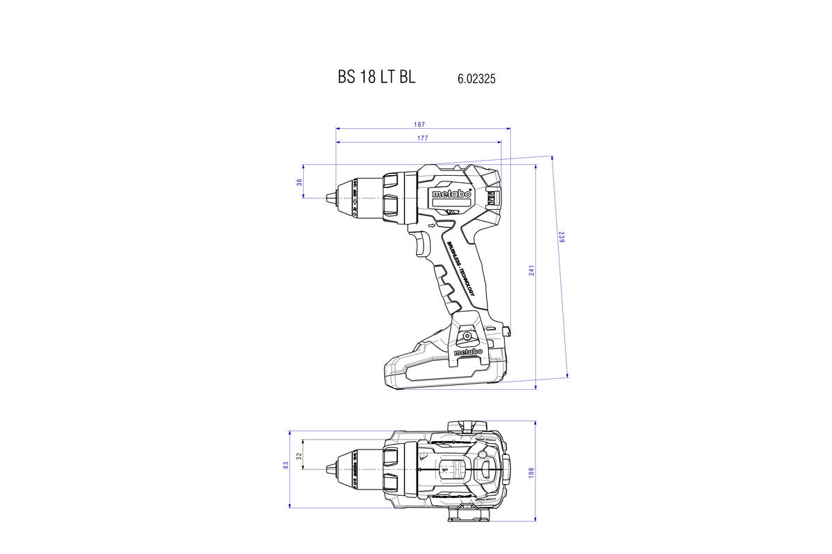 Metabo - 1/2" Cordless Lithium-Ion Brushless 2x 2.0Ah Brushless Drill Kit - Model: BS 18 LT BL (602325520)