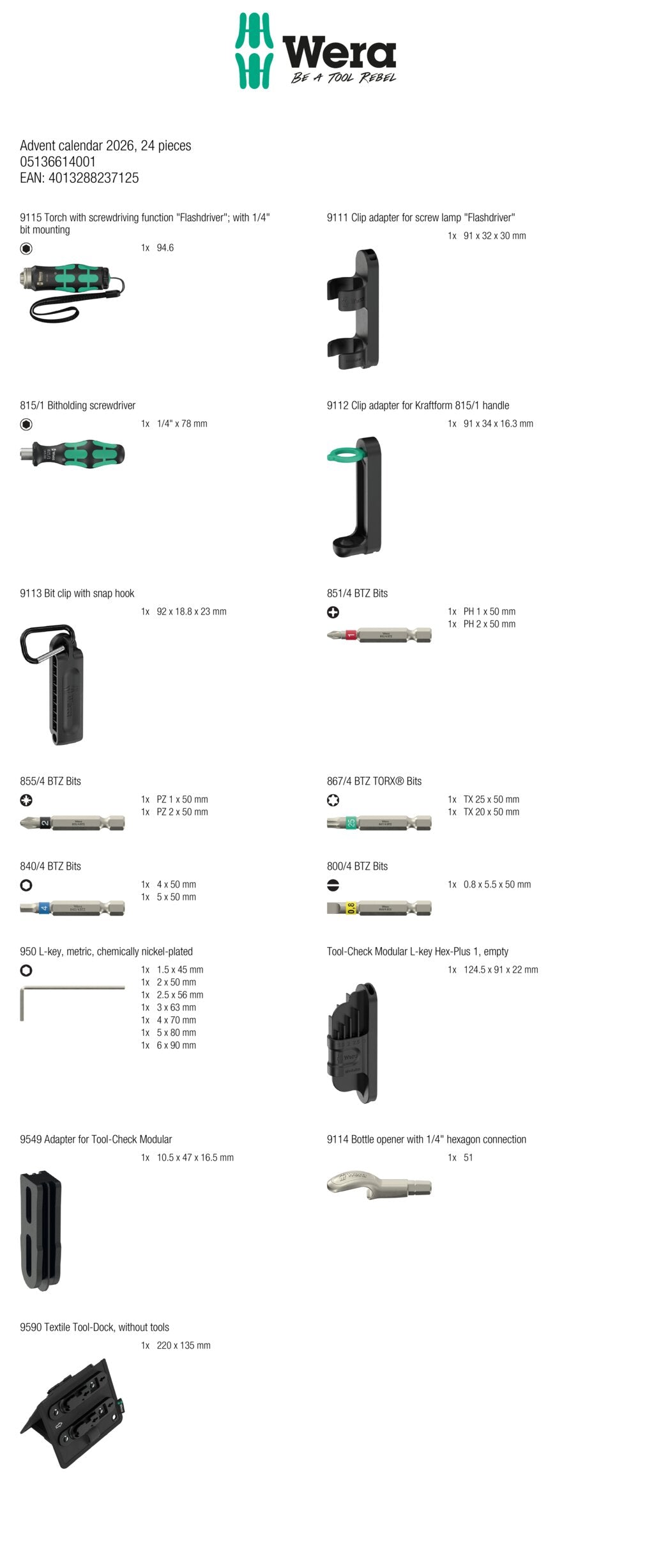 *PRE ORDER* Wera - Limited Edition 2026 Advent Calendar - #136614