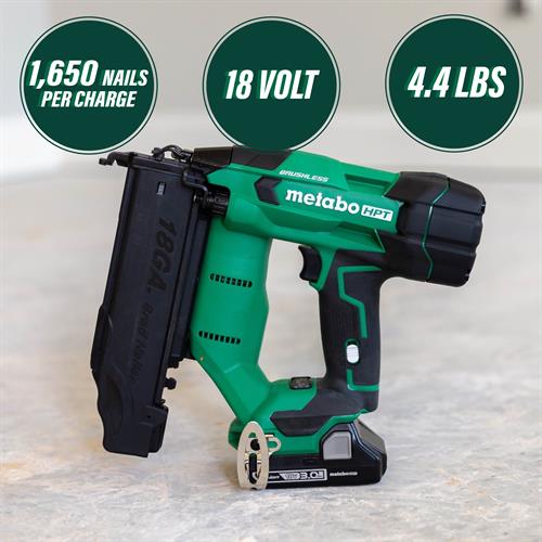 Metabo HPT - 18V Compact Cordless 18 Gauge Brad Nailer with FREE EXTRA BATTERY - Model: NT1850DF