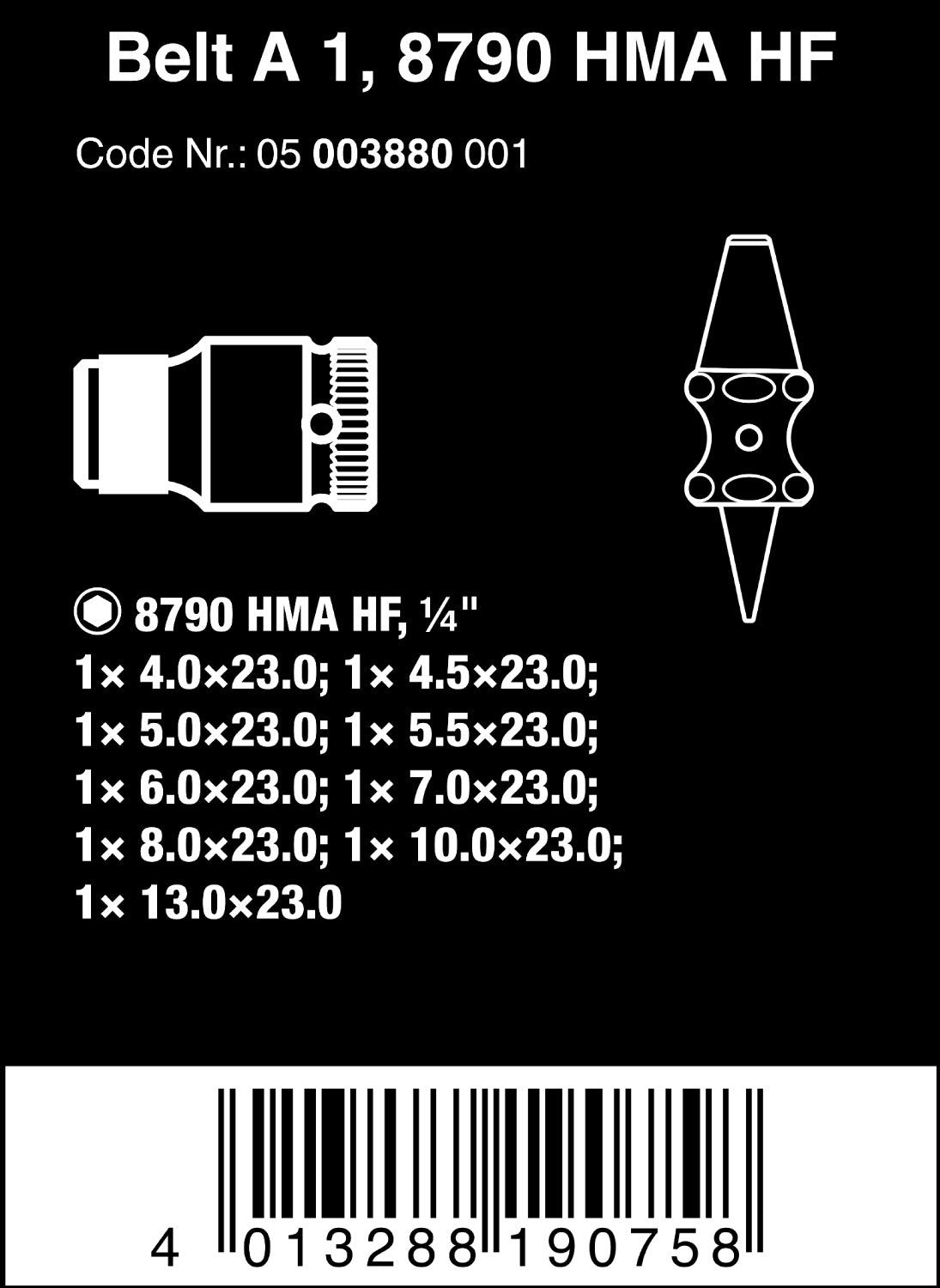 Wera - Belt A 1 Zyklop 1/4″ Drive Socket Set with Holding Function – Metric 10-Piece - #003880