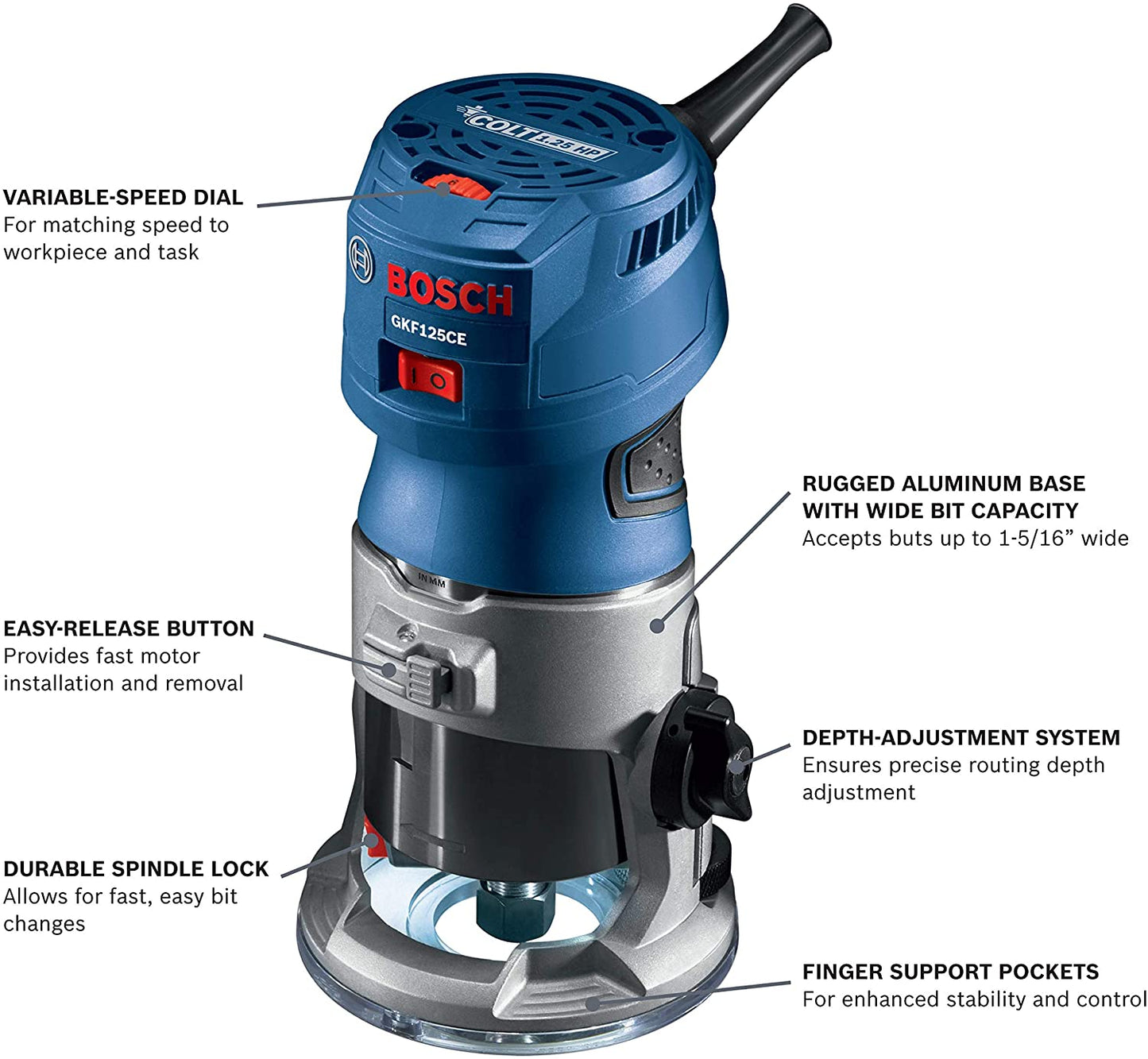 Bosch - Colt 1.25 HP (Max) Variable-Speed Palm Router Tool - Model: GFK125CEN