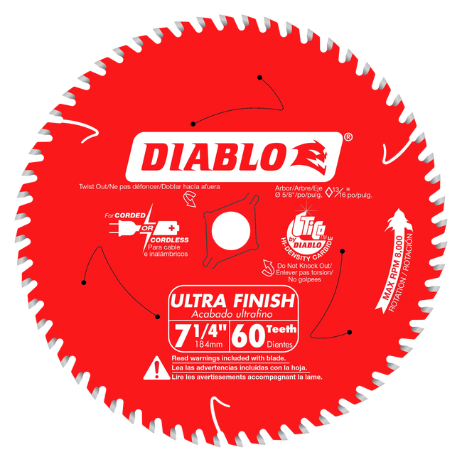 DIABLO 7‑1/4 in. x 60 Tooth Ultra Finish Saw Blade