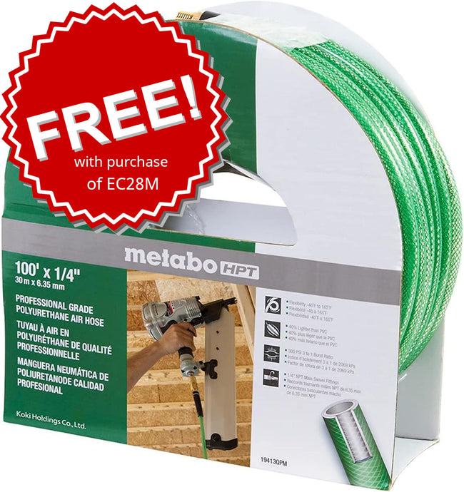 Metabo HPT - Portable 1 Gallon Oil-Free Quiet Air Compressor with FREE Air Hose - Model: EC28M