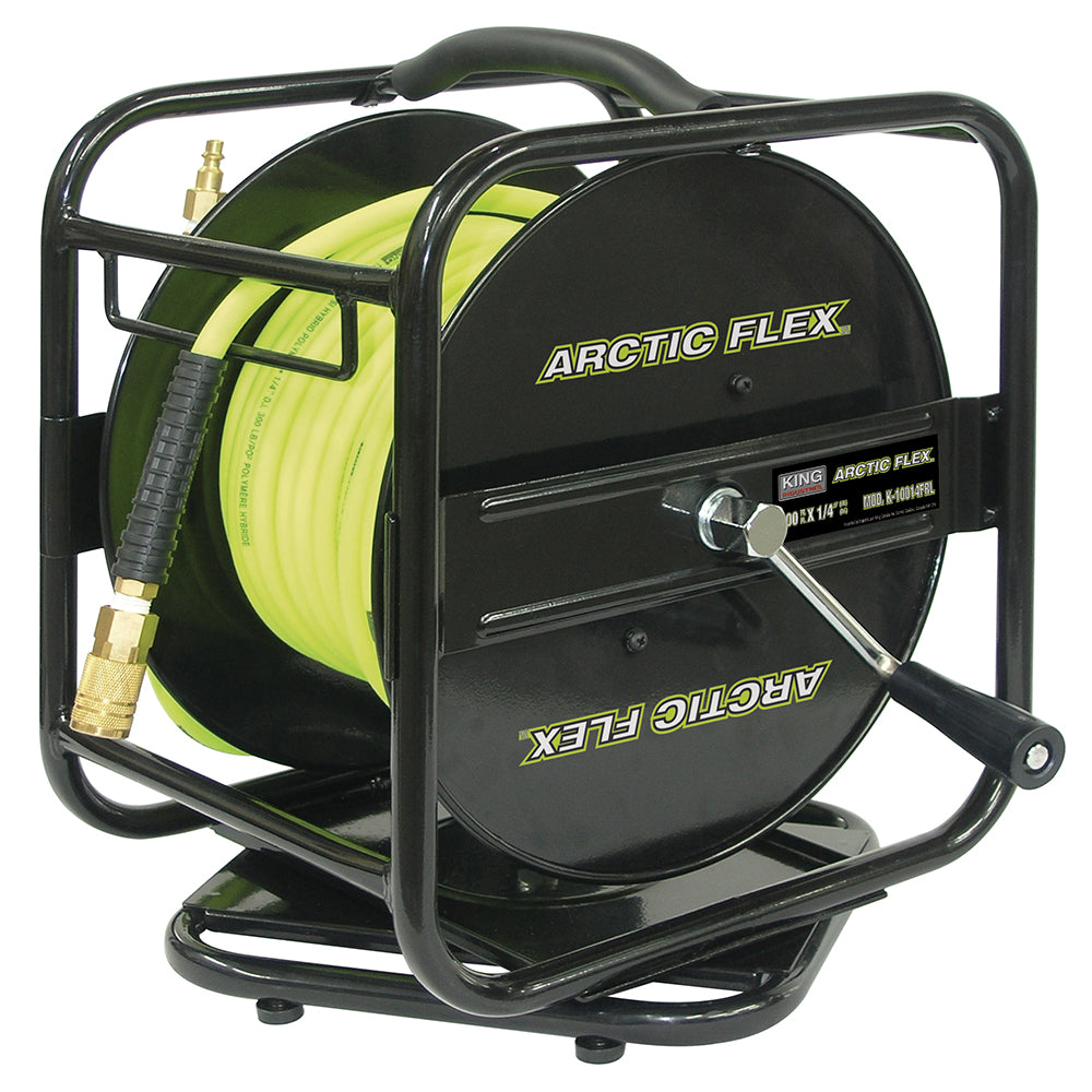 King Canada - 1/4" X 100' MANUAL AIR HOSE REEL W/HYBRIDE POLYMER AIR HOSE - MODEL: K-10014FRL