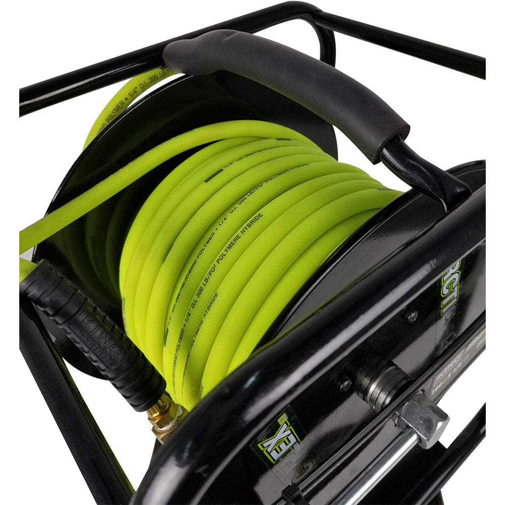 King Canada - 1/4" X 100' MANUAL AIR HOSE REEL W/HYBRIDE POLYMER AIR HOSE - MODEL: K-10014FRL