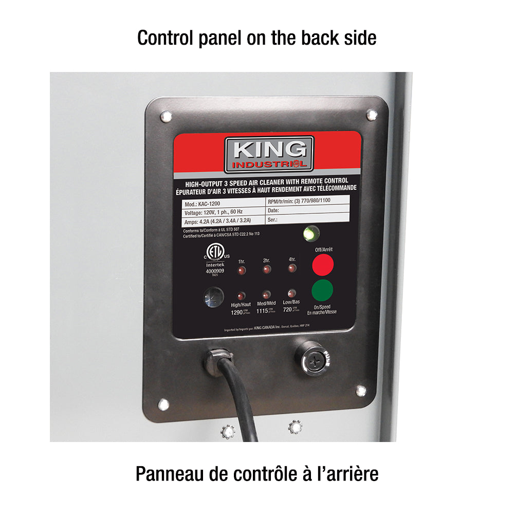 King Canada - HIGH-OUTPUT 3 SPEED AIR CLEANER WITH REMOTE CONTROL - MODEL: KAC-1200