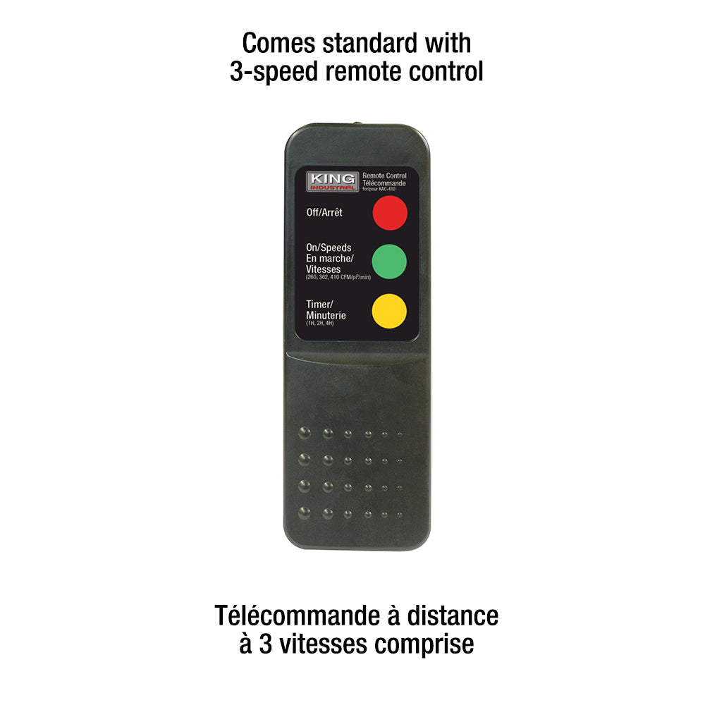 King Canada - 3 SPEED PORTABLE AIR CLEANER WITH REMOTE CONTROL - MODEL: KAC-410