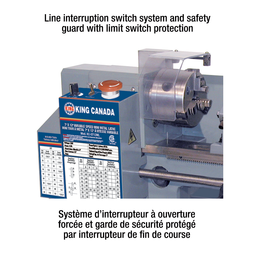 King Canada - 7" X 12" VARIABLE SPEED MINI METAL LATHE - MODEL: KC-0712ML
