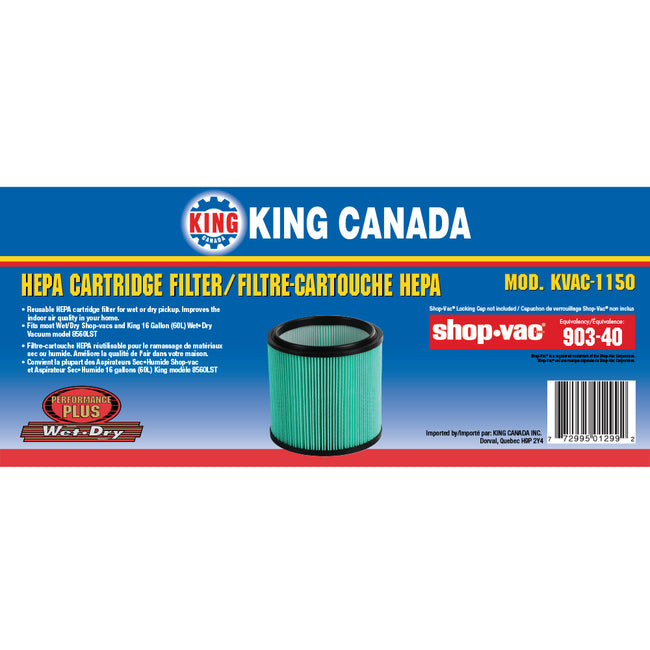 King Canada - HEPA CARTRIDGE FILTER FOR 8560LST - MODEL: KVAC-1150