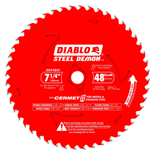 DIABLO - STEEL DEMON 7‑1/4 in. x 48 Tooth Cermet Metal and Stainless Steel Cutting Saw Blade