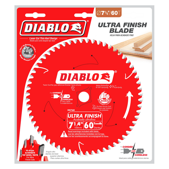 DIABLO 7‑1/4 in. x 60 Tooth Ultra Finish Saw Blade