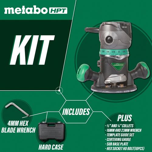 Metabo HPT - 2-1/4 Peak HP Variable Speed Fixed/Plunge Base Router Kit - Model: KM12VC